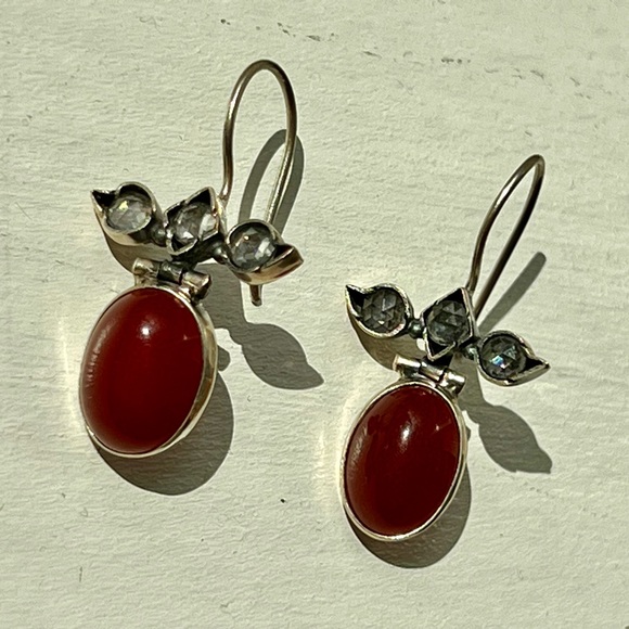 Sterling silver and red carnelian earrings - Picture 3 of 6